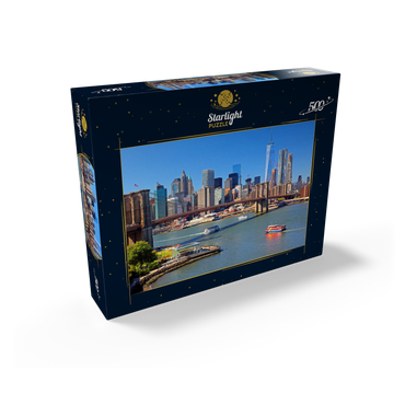 View to Brooklyn Bridge with One World Trade Center, Manhattan, New York City, New York, USA 500 Jigsaw Puzzle box view1