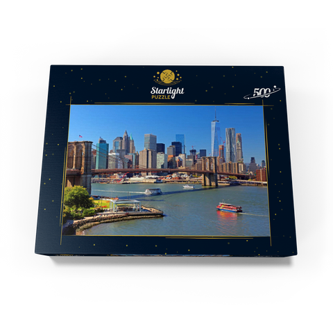 View to Brooklyn Bridge with One World Trade Center, Manhattan, New York City, New York, USA 500 Jigsaw Puzzle box view1