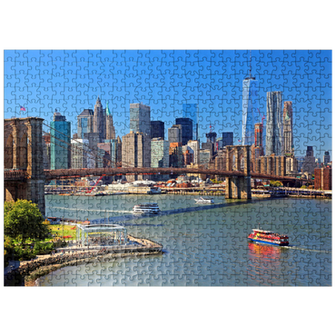 puzzleplate View to Brooklyn Bridge with One World Trade Center, Manhattan, New York City, New York, USA 500 Jigsaw Puzzle