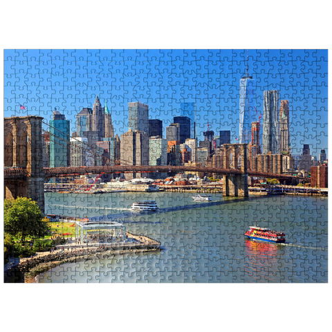 puzzleplate View to Brooklyn Bridge with One World Trade Center, Manhattan, New York City, New York, USA 500 Jigsaw Puzzle
