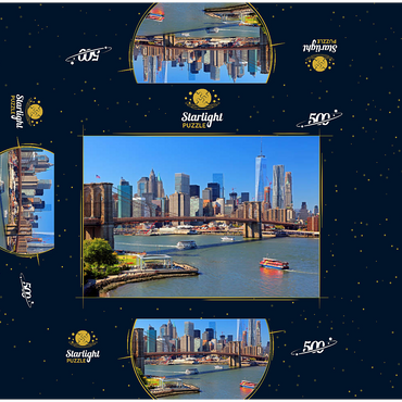 View to Brooklyn Bridge with One World Trade Center, Manhattan, New York City, New York, USA 500 Jigsaw Puzzle box 3D Modell