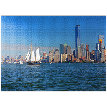 puzzleplate Hudson River to the World Financial Center and One World Trade Center, Manhattan, New York City, New York, USA 1000 Jigsaw Puzzle