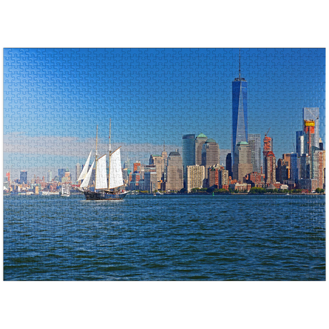 puzzleplate Hudson River to the World Financial Center and One World Trade Center, Manhattan, New York City, New York, USA 1000 Jigsaw Puzzle