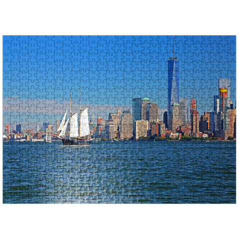 puzzleplate Hudson River to the World Financial Center and One World Trade Center, Manhattan, New York City, New York, USA 500 Jigsaw Puzzle