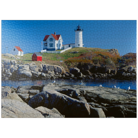 puzzleplate Nubble Lighthouse at Cape Neddick, York Beach, Maine, USA 1000 Jigsaw Puzzle