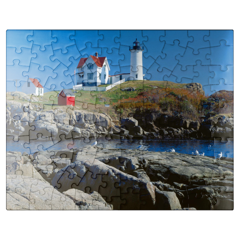 puzzleplate Nubble Lighthouse at Cape Neddick, York Beach, Maine, USA 100 Jigsaw Puzzle