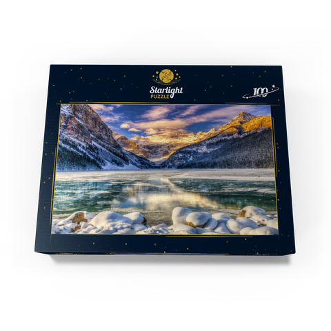 Winter sunrise over picturesque Lago Louse in Banff National Park, Alberta Canada 100 Jigsaw Puzzle box view1