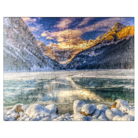 puzzleplate Winter sunrise over picturesque Lago Louse in Banff National Park, Alberta Canada 100 Jigsaw Puzzle