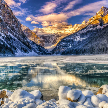 Winter sunrise over picturesque Lago Louse in Banff National Park, Alberta Canada 100 Jigsaw Puzzle 3D Modell