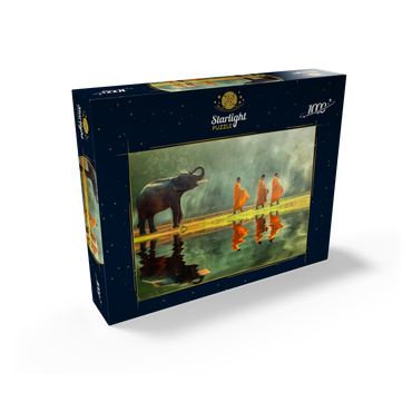 Young elephants with monk sallies round 1000 Jigsaw Puzzle box view1