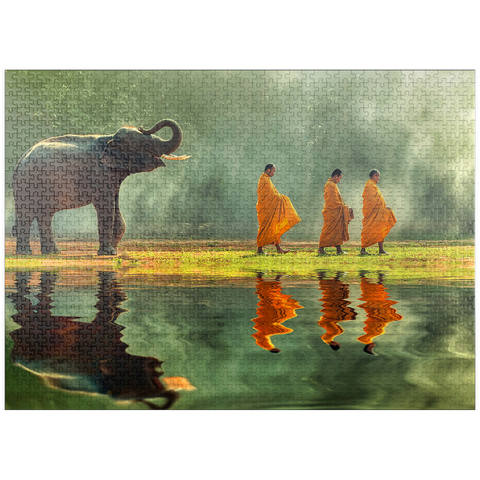 puzzleplate Young elephants with monk sallies round 1000 Jigsaw Puzzle