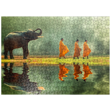 puzzleplate Young elephants with monk sallies round 500 Jigsaw Puzzle