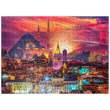 puzzleplate Istanbul skyline, Galata Tower, Süleymaniye Mosque (Ottoman Emperor's Mosque) and Bosphorus Bridge 