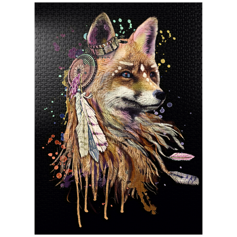 puzzleplate Watercolor fox illustration. print for textiles and t-shirts. totem Native American symbolism. animal pattern and tattoo design. 1000 Jigsaw Puzzle