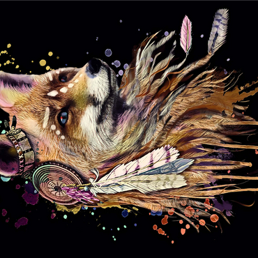 Watercolor fox illustration. print for textiles and t-shirts. totem Native American symbolism. animal pattern and tattoo design. 1000 Jigsaw Puzzle 3D Modell