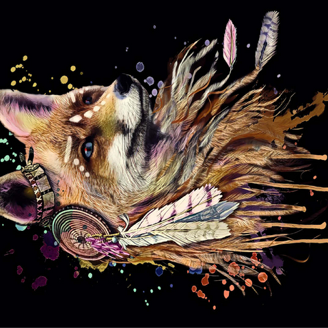 Watercolor fox illustration. print for textiles and t-shirts. totem Native American symbolism. animal pattern and tattoo design. 100 Jigsaw Puzzle 3D Modell