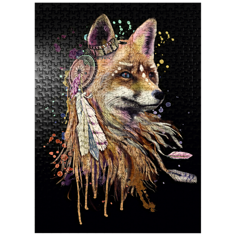 puzzleplate Watercolor fox illustration. print for textiles and t-shirts. totem Native American symbolism. animal pattern and tattoo design. 500 Jigsaw Puzzle