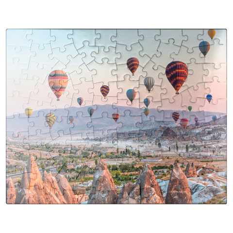puzzleplate Hot air balloon over rocky landscape in Cappadocia Turkey 100 Jigsaw Puzzle