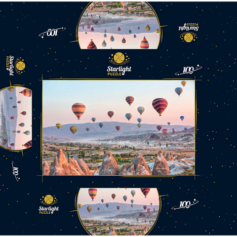 Hot air balloon over rocky landscape in Cappadocia Turkey 100 Jigsaw Puzzle box 3D Modell