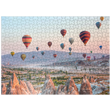 puzzleplate Hot air balloon over rocky landscape in Cappadocia Turkey 500 Jigsaw Puzzle