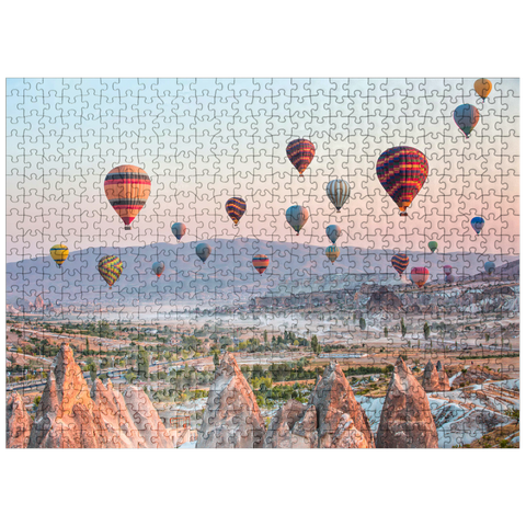 puzzleplate Hot air balloon over rocky landscape in Cappadocia Turkey 500 Jigsaw Puzzle