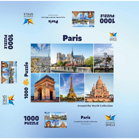 Paris - Notre Dame, Eiffel Tower and Sacre Coeur 1000 Jigsaw Puzzle box 3D Modell