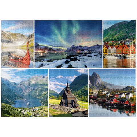 puzzleplate Norway - Lofoten, Northern Lights and Geirangerfjord 1000 Jigsaw Puzzle