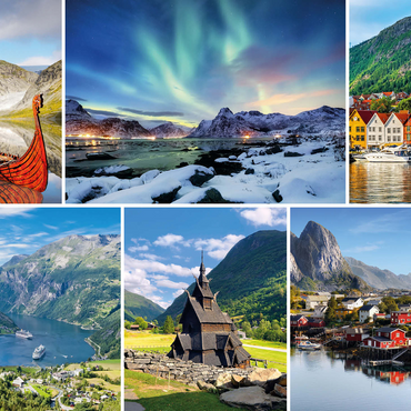 Norway - Lofoten, Northern Lights and Geirangerfjord 1000 Jigsaw Puzzle 3D Modell