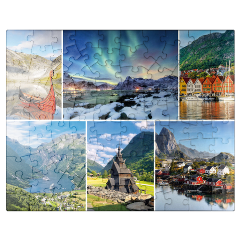puzzleplate Norway - Lofoten, Northern Lights and Geirangerfjord 100 Jigsaw Puzzle