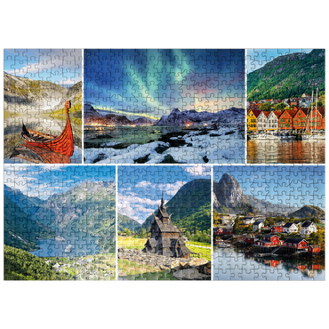 puzzleplate Norway - Lofoten, Northern Lights and Geirangerfjord 500 Jigsaw Puzzle