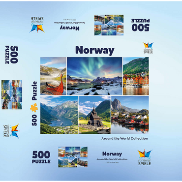 Norway - Lofoten, Northern Lights and Geirangerfjord 500 Jigsaw Puzzle box 3D Modell