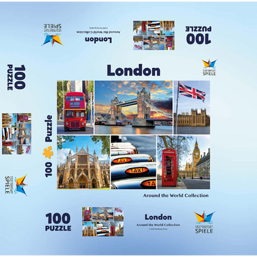 London - Big Ben, Tower Bridge and Westminster Abbey 100 Jigsaw Puzzle box 3D Modell