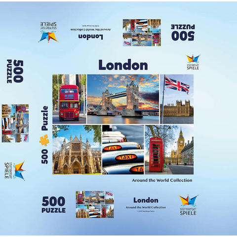London - Big Ben, Tower Bridge and Westminster Abbey 500 Jigsaw Puzzle box 3D Modell