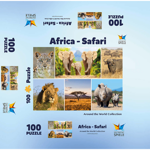 Africa Safari - Lion, Elephant, Leopard, Rhino, Buffalo 100 Jigsaw Puzzle box 3D Modell