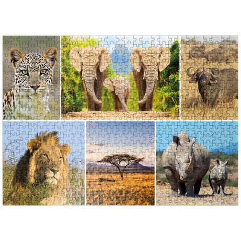 puzzleplate Africa Safari - Lion, Elephant, Leopard, Rhino, Buffalo 500 Jigsaw Puzzle