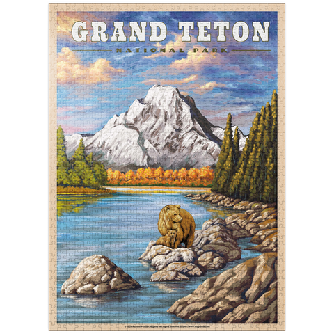 puzzleplate Grand Teton National Park - Grizzly Bear Hug, Vintage Travel Poster 1000 Jigsaw Puzzle