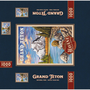 Grand Teton National Park - Grizzly Bear Hug, Vintage Travel Poster 1000 Jigsaw Puzzle box 3D Modell