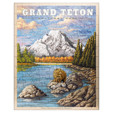 puzzleplate Grand Teton National Park - Grizzly Bear Hug, Vintage Travel Poster 100 Jigsaw Puzzle