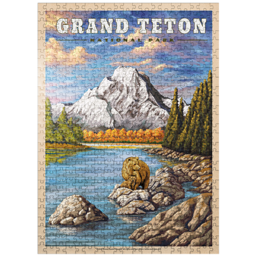 puzzleplate Grand Teton National Park - Grizzly Bear Hug, Vintage Travel Poster 500 Jigsaw Puzzle