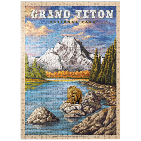 puzzleplate Grand Teton National Park - Grizzly Bear Hug, Vintage Travel Poster 500 Jigsaw Puzzle