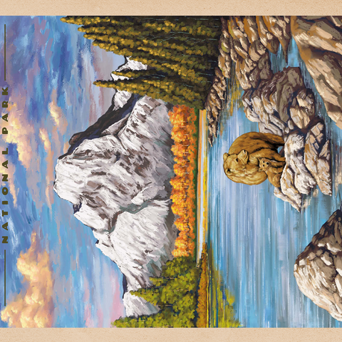Grand Teton National Park Grizzly Bear Vintage Poster - 1000 Piece Jigsaw Puzzle For Adults, Premium Quality