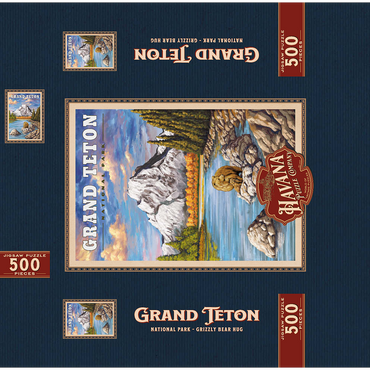 Grand Teton National Park - Grizzly Bear Hug, Vintage Travel Poster 500 Jigsaw Puzzle box 3D Modell