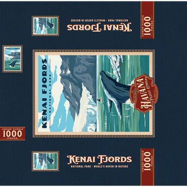Kenai Fjords National Park - Whale's Haven in Nature, Vintage Travel Poster 1000 Jigsaw Puzzle box 3D Modell