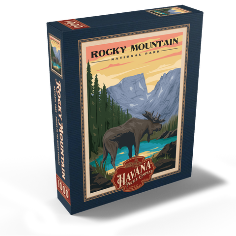 Rocky Mountain National Park - Moose in the Rocky Sunrise, Vintage Travel Poster 1000 Jigsaw Puzzle box view1