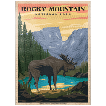 puzzleplate Rocky Mountain National Park - Moose in the Rocky Sunrise, Vintage Travel Poster 1000 Jigsaw Puzzle