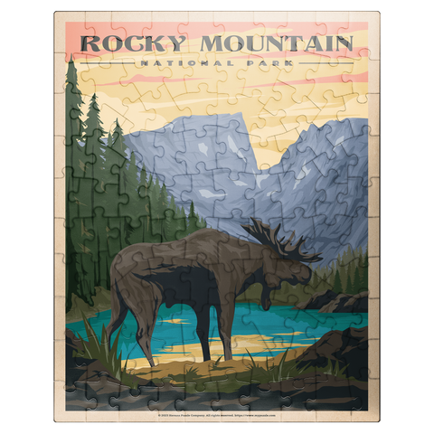 puzzleplate Rocky Mountain National Park - Moose in the Rocky Sunrise, Vintage Travel Poster 100 Jigsaw Puzzle