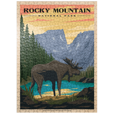 puzzleplate Rocky Mountain National Park - Moose in the Rocky Sunrise, Vintage Travel Poster 500 Jigsaw Puzzle