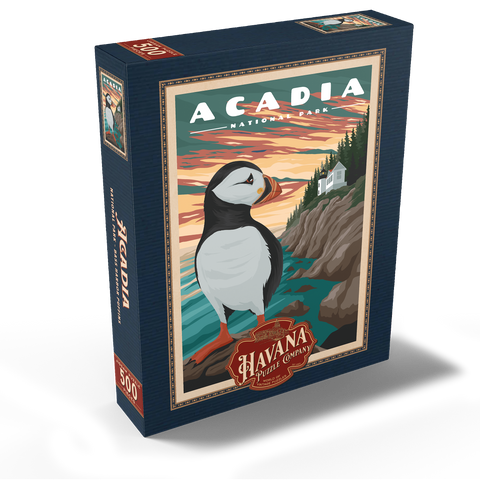 Acadia National Park - Bass Harbor Puffins, Vintage Travel Poster 500 Jigsaw Puzzle box view1