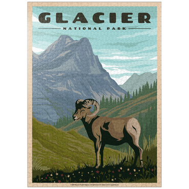 puzzleplate Glacier National Park - Where the Bighorn Sheep Roam, Vintage Travel Poster 1000 Jigsaw Puzzle