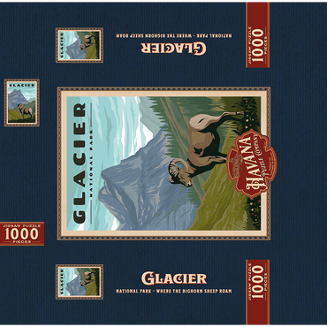 Glacier National Park - Where the Bighorn Sheep Roam, Vintage Travel Poster 1000 Jigsaw Puzzle box 3D Modell